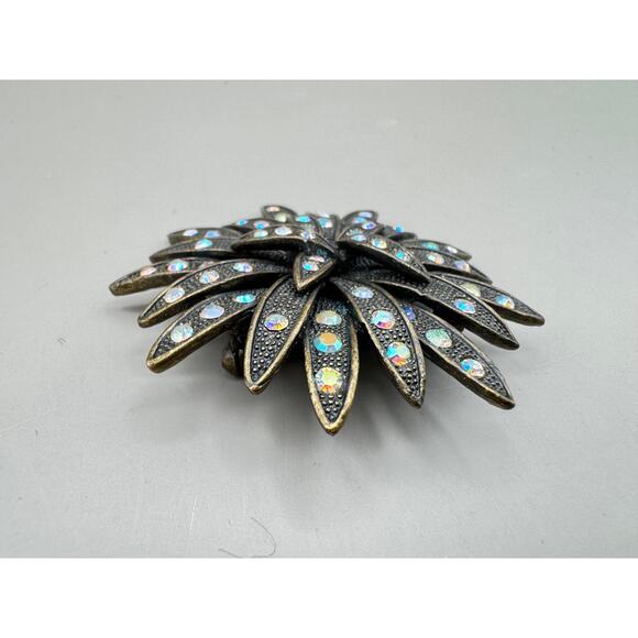Vintage Sea Urchin Aurora Borealis Bronze Tone Brooch - Picture 5 of 8